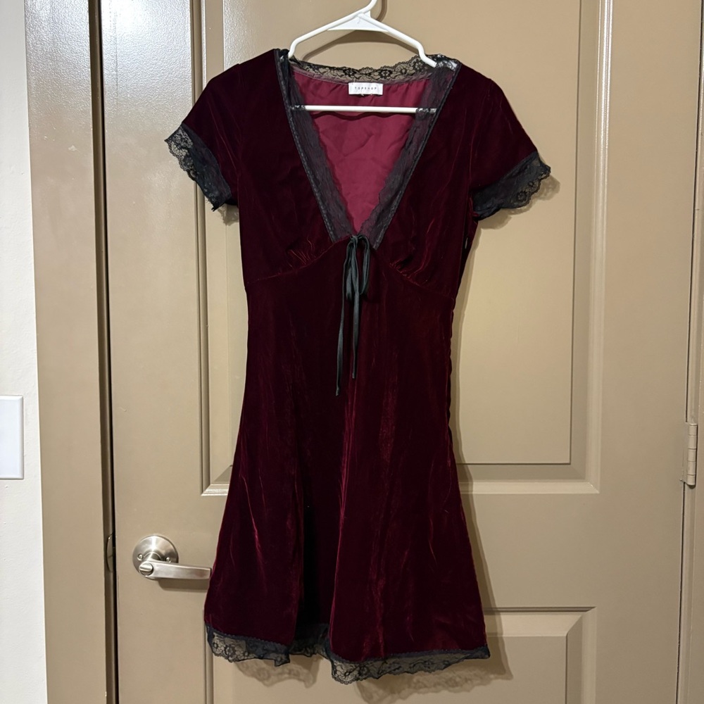 top shop burgundy velvet dress